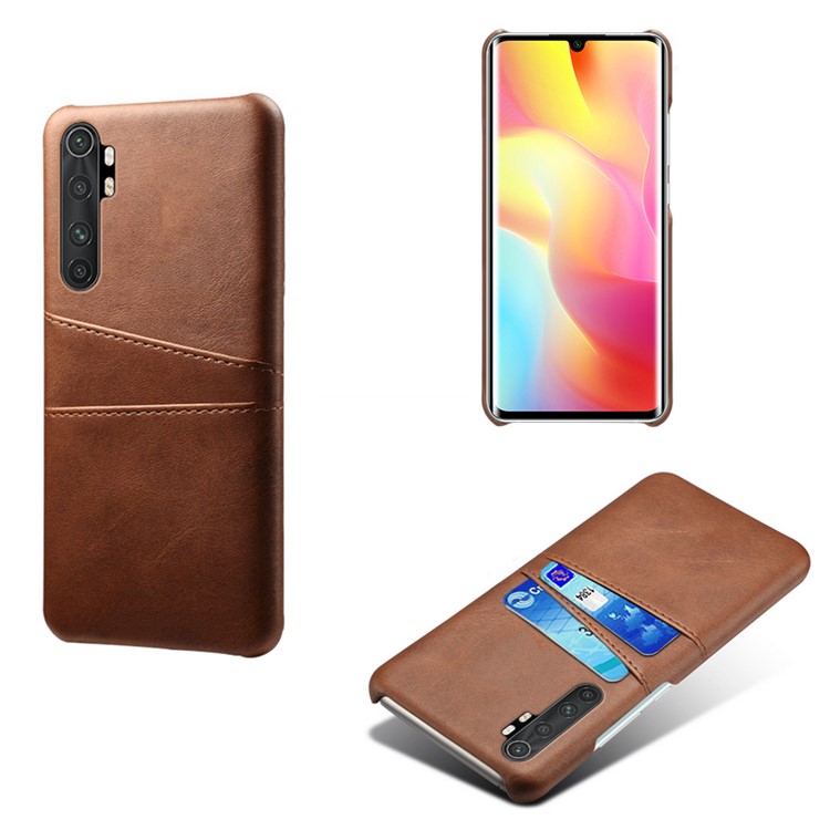 KSQ Double Card Slots PU Leather Coated PC Stylish Case for Xiaomi Mi Note 10 Lite - Coffee-1