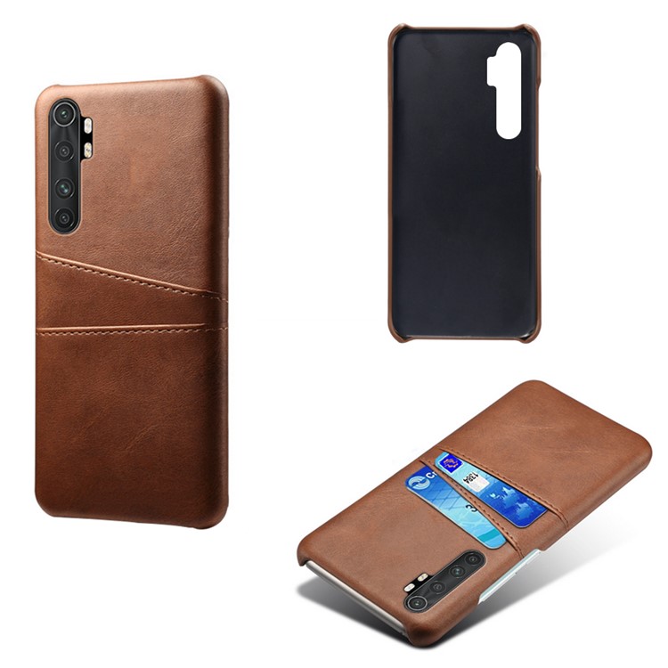 KSQ Double Card Slots PU le Cuir Enduit PC Élégant Case Pour Xiaomi Mi Note 10 Lite - Brun