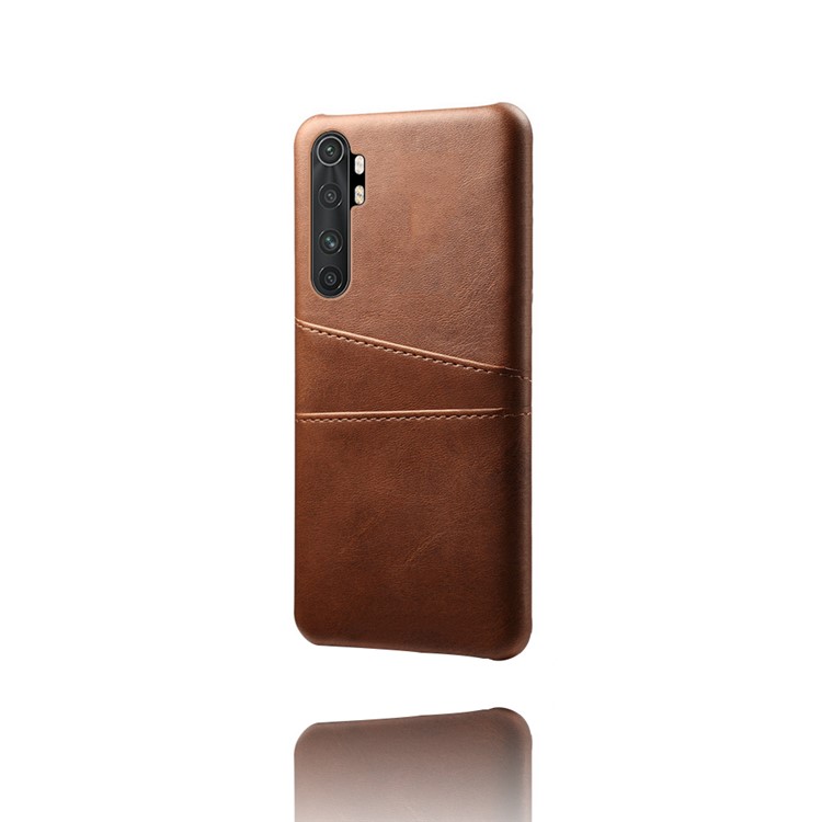 KSQ Double Card Slots PU Leather Coated PC Stylish Case for Xiaomi Mi Note 10 Lite - Coffee-5