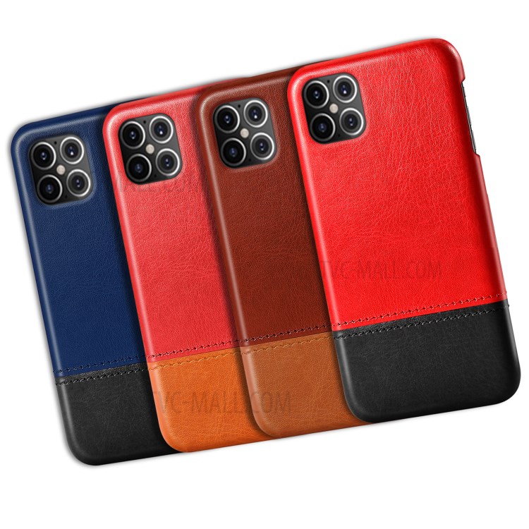 KSQ Bi-color Splicing PU Leather Coated PC Phone Shell for iPhone 12 Pro/Max 6.1 inch - Black / Brown-6