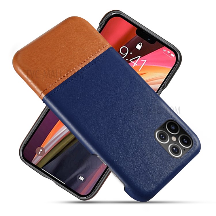 KSQ Bi-color Splicing PU Leather Coated PC Phone Shell for iPhone 12 Pro/Max 6.1 inch - Blue / Brown-1