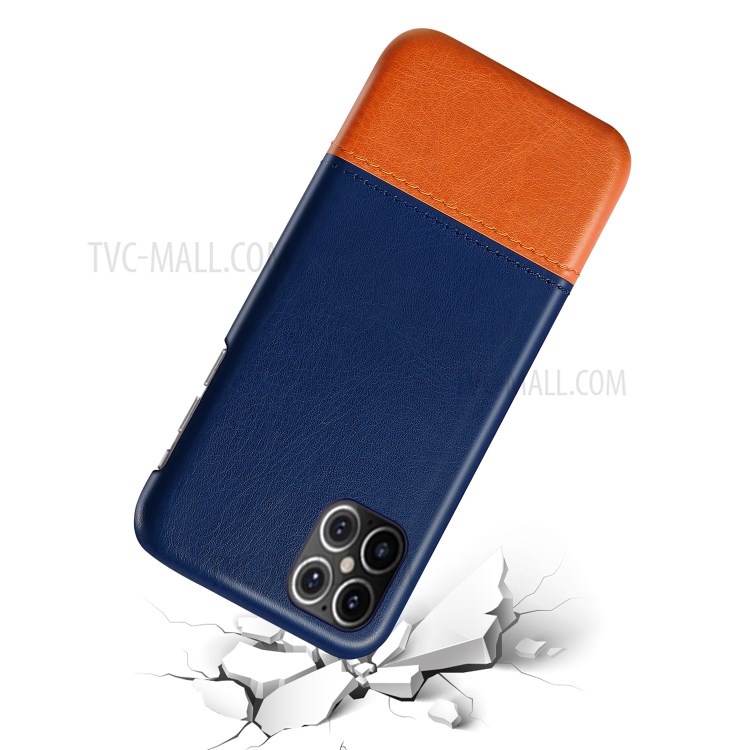 KSQ Bi-color Splicing PU Leather Coated PC Phone Shell for iPhone 12 Pro/Max 6.1 inch - Blue / Brown-2