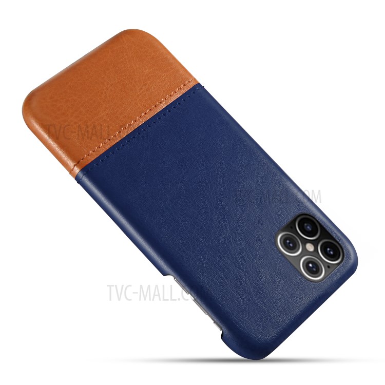 KSQ Bi-color Splicing PU Leather Coated PC Phone Shell for iPhone 12 Pro/Max 6.1 inch - Blue / Brown-3