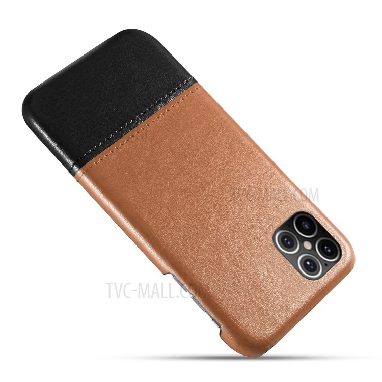 KSQ Bi-color Splicing PU Leather Coated PC Phone Shell for iPhone 12 Pro/Max 6.1 inch - Brown / Black-3