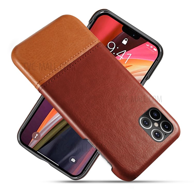 KSQ Bi-color Splicing PU Leather Coated PC Phone Shell for iPhone 12 Pro/Max 6.1 inch - Dark Brown / Light Brown-1