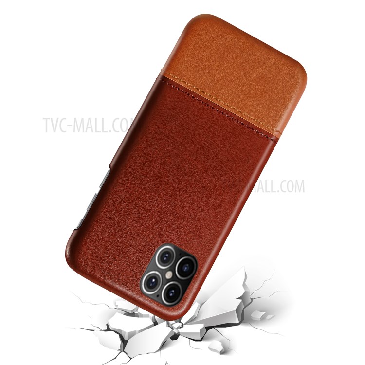 KSQ Bi-color Splicing PU Leather Coated PC Phone Shell for iPhone 12 Pro/Max 6.1 inch - Dark Brown / Light Brown-2