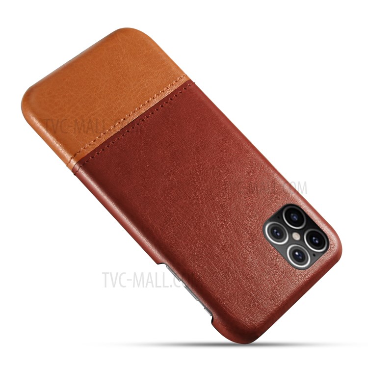 KSQ Bi-color Splicing PU Leather Coated PC Phone Shell for iPhone 12 Pro/Max 6.1 inch - Dark Brown / Light Brown-3