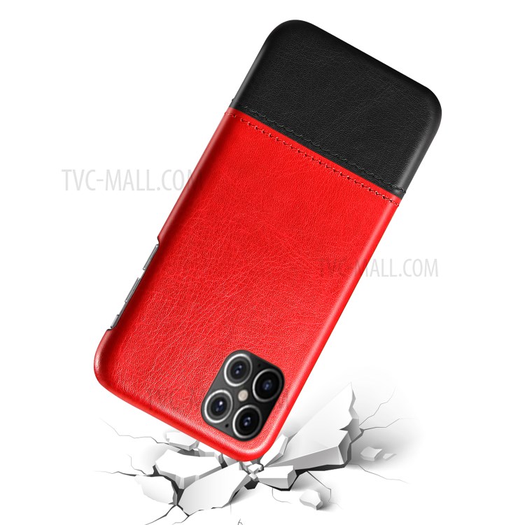 KSQ Bi-color Splicing PU Leather Coated PC Phone Shell for iPhone 12 Pro/Max 6.1 inch - Red / Black-2