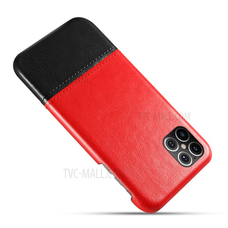 KSQ Bi-color Splicing PU Leather Coated PC Phone Shell for iPhone 12 Pro/Max 6.1 inch - Red / Black-3