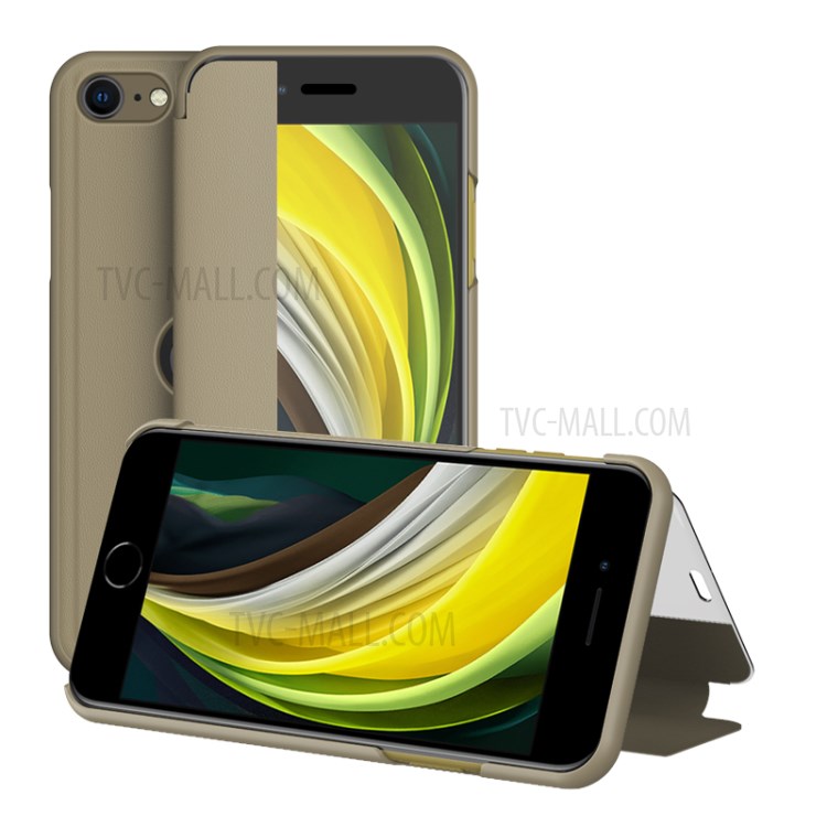 View Window Leather Shell for iPhone SE (2nd Generation)/8/7 4.7 inch - Gold-1