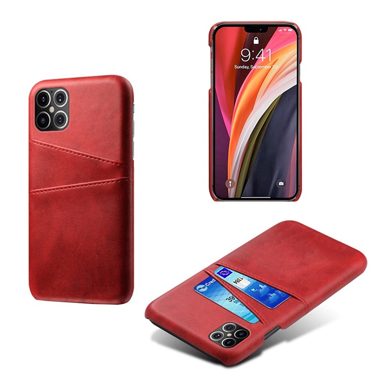 KSQ PU Leather Coated PC Shell with Double Card Slots for iPhone 12 Pro Max 6.7 inch - Red-1
