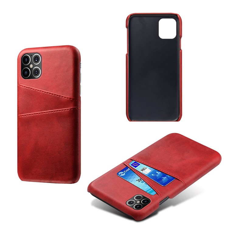KSQ PU Leather Coated PC Shell with Double Card Slots for iPhone 12 Pro Max 6.7 inch - Red-2