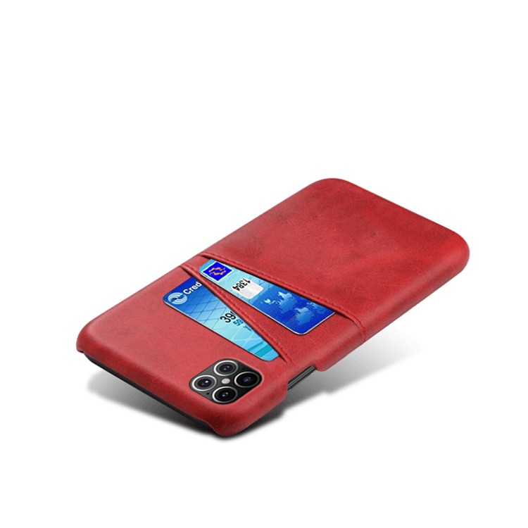 KSQ PU Leather Coated PC Shell with Double Card Slots for iPhone 12 Pro Max 6.7 inch - Red-4