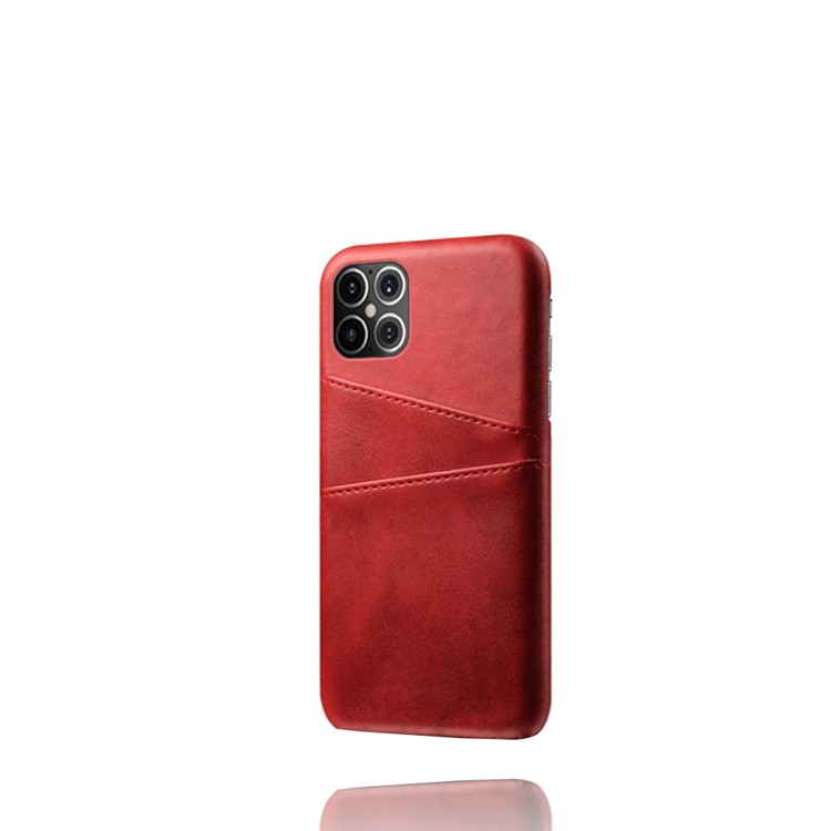 KSQ PU Leather Coated PC Shell with Double Card Slots for iPhone 12 Pro Max 6.7 inch - Red-5
