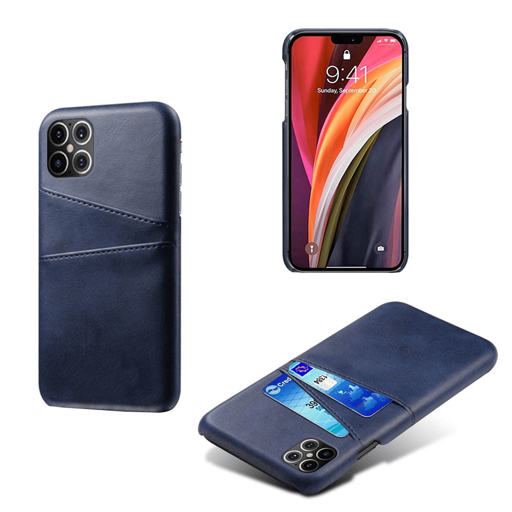 KSQ PU Leather Coated PC Shell with Double Card Slots for iPhone 12 Pro Max 6.7 inch - Dark Blue-1
