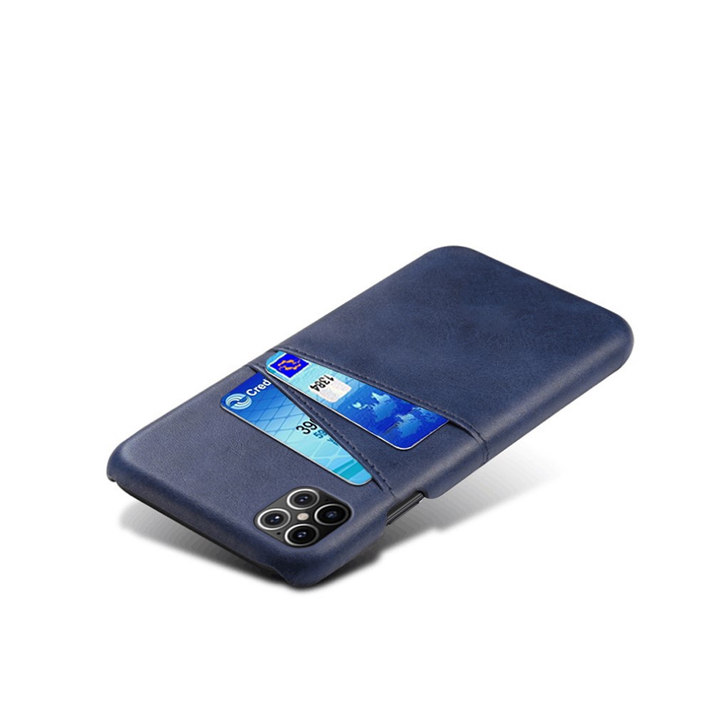 Concha de PC Com Revestimento de Couro PU KSQ Com Slots de Cartão Duplo Para Iphone 12 Pro Max 6,7 Polegadas - Azul Escuro-4