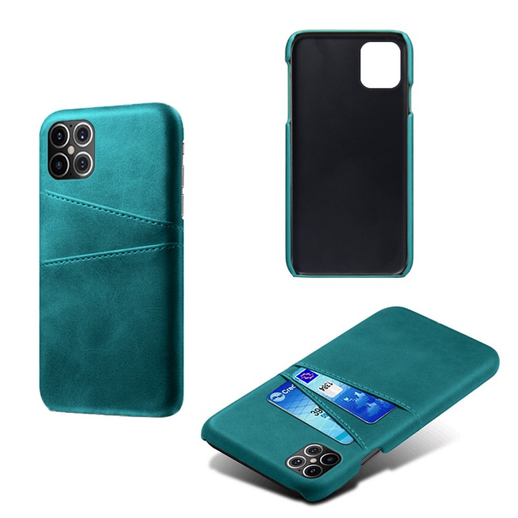 KSQ PU Leather Coated PC Shell with Double Card Slots for iPhone 12 Pro Max 6.7 inch - Cyan-2