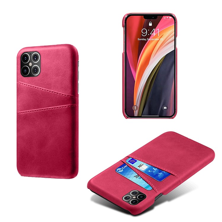 KSQ PU Leather Coated PC Shell with Double Card Slots for iPhone 12 Pro Max 6.7 inch - Rose-1