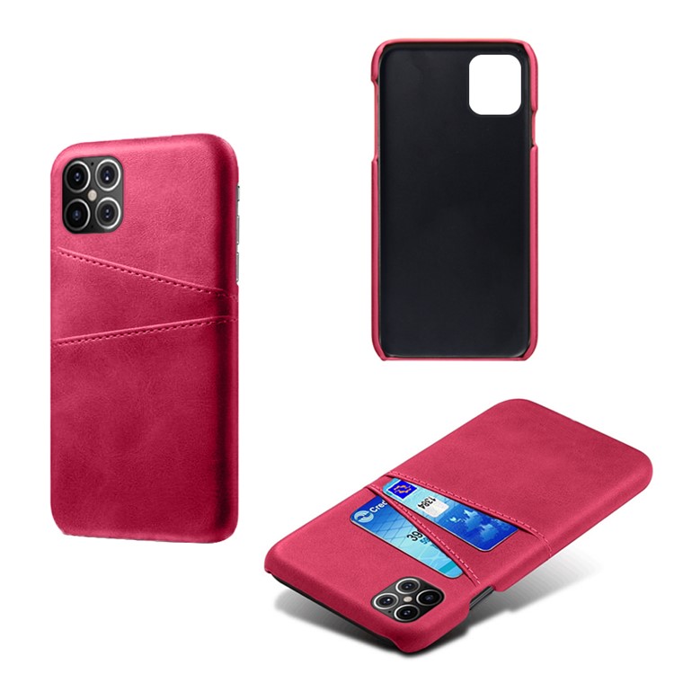 KSQ PU Leather Coated PC Shell with Double Card Slots for iPhone 12 Pro Max 6.7 inch - Rose-2