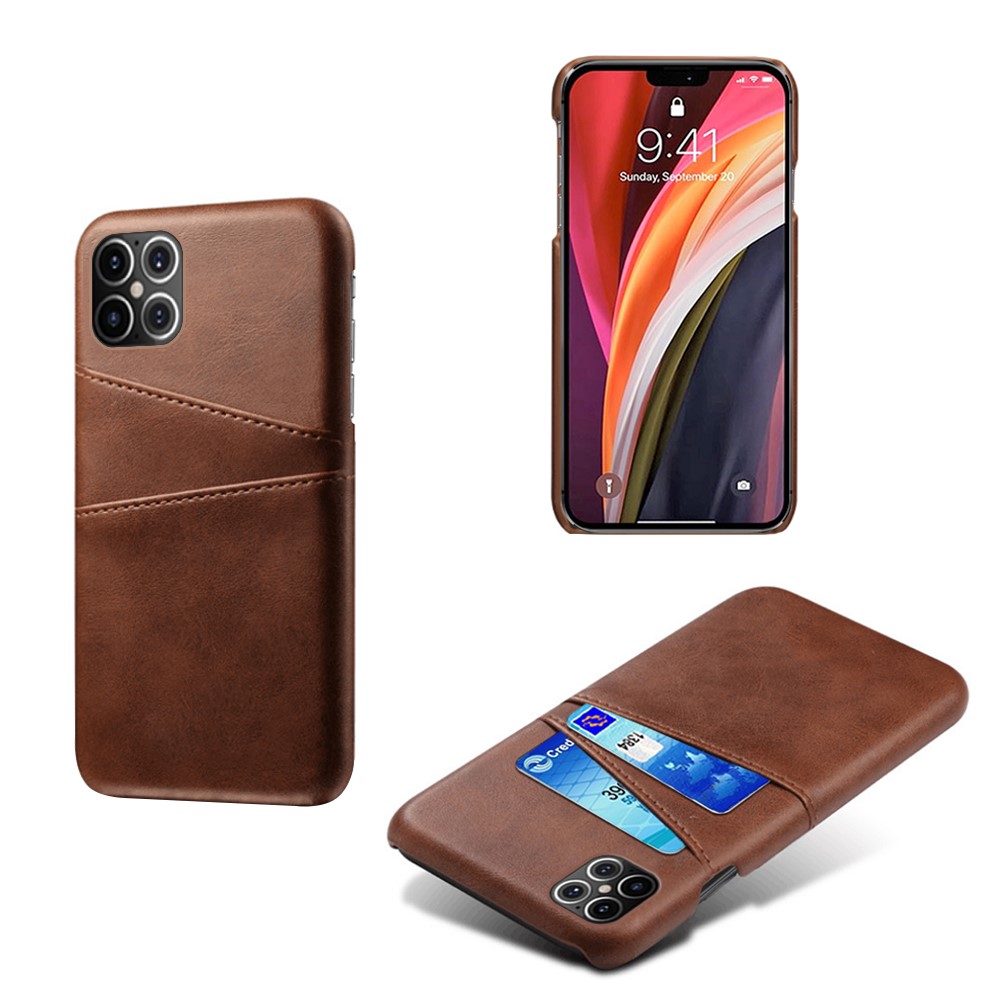 KSQ PU Leather Coated PC Shell with Double Card Slots for iPhone 12 Pro Max 6.7 inch - Coffee-1