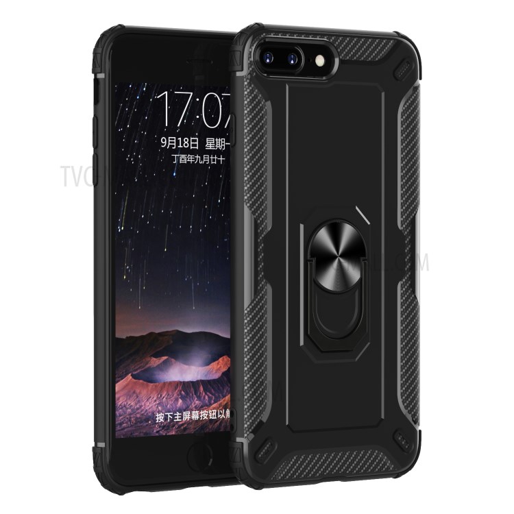 Finger Ring Kickstand Shock-resistant TPU Protective Cover for iPhone 8 Plus/7 Plus 5.5 inch - Black-1