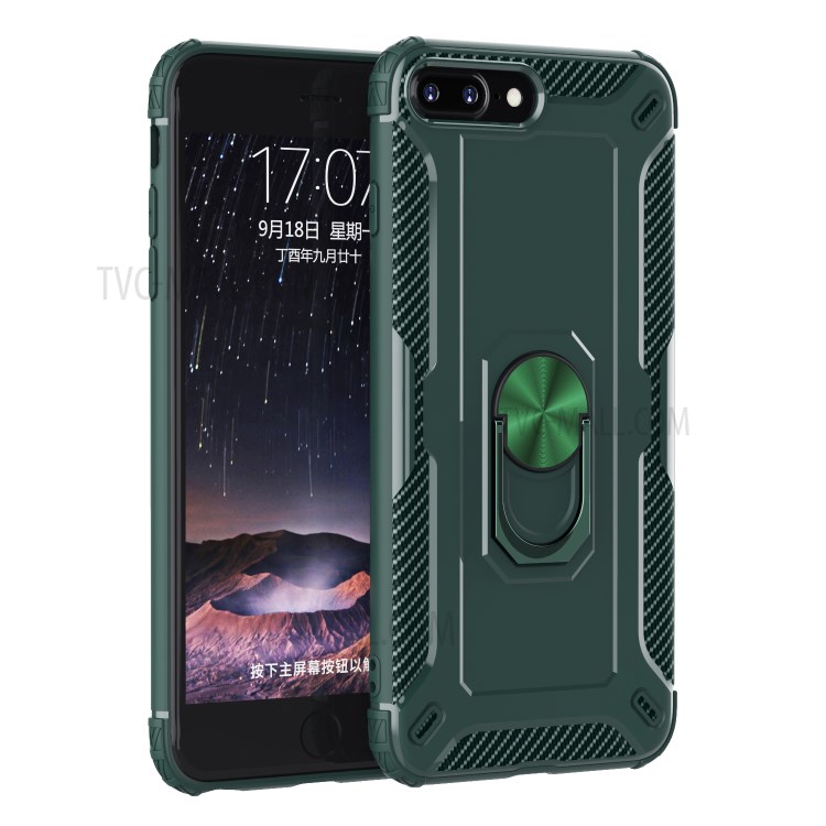 Finger Ring Kickstand Shock-resistant TPU Protective Cover for iPhone 8 Plus/7 Plus 5.5 inch - Green-1