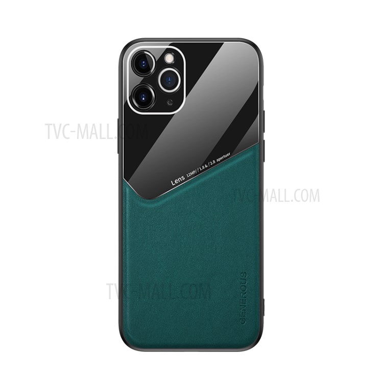 Built-in Magnetic Metal Sheet Leather Coated Glass PC TPU Hybrid Case for iPhone 11 Pro Max 6.5 inch - Green-1