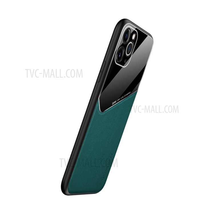 Built-in Magnetic Metal Sheet Leather Coated Glass PC TPU Hybrid Case for iPhone 11 Pro Max 6.5 inch - Green-4