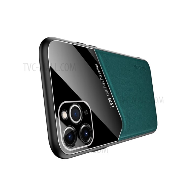 Built-in Magnetic Metal Sheet Leather Coated Glass PC TPU Hybrid Case for iPhone 11 Pro Max 6.5 inch - Green-9