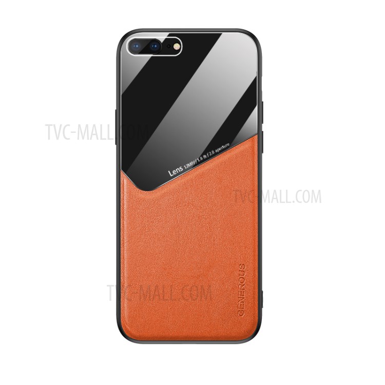 Built-in Magnetic Metal Sheet Leather Coated Glass PC TPU Combo Phone Case for iPhone 8 Plus/7 Plus 5.5 inch - Orange-1