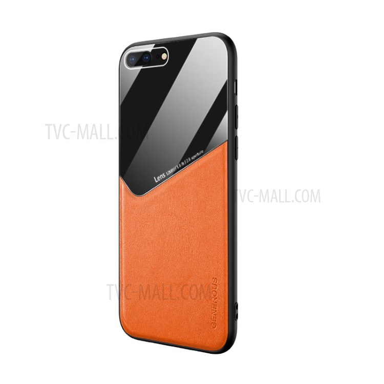 Built-in Magnetic Metal Sheet Leather Coated Glass PC TPU Combo Phone Case for iPhone 8 Plus/7 Plus 5.5 inch - Orange-2