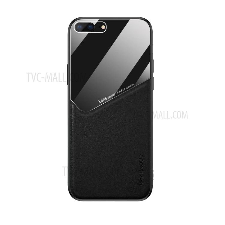 Built-in Magnetic Metal Sheet Leather Coated Glass PC TPU Combo Phone Case for iPhone 8 Plus/7 Plus 5.5 inch - Black-1