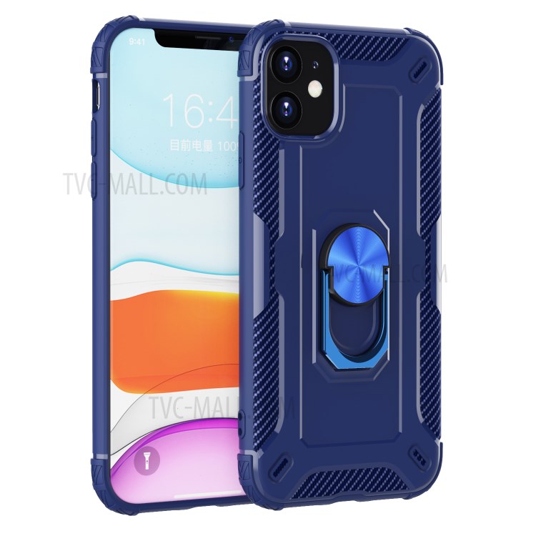 Finger Ring Kickstand Shock-resistant TPU Protective Phone Cover for iPhone 11 6.1-inch - Blue-1