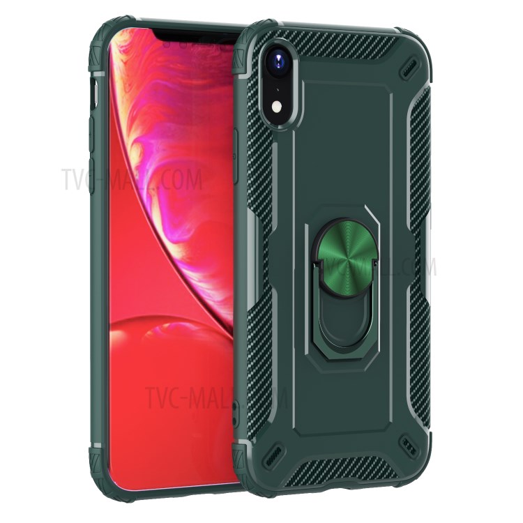 Finger Ring Kickstand Shock-resistant TPU Protective Phone Cover for iPhone XR 6.1-inch - Green-1