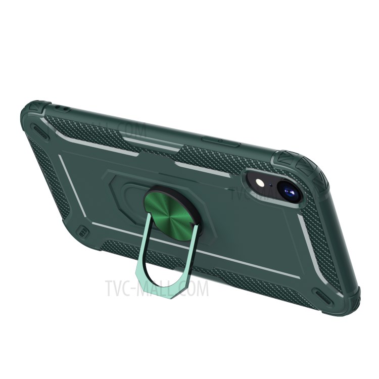 Finger Ring Kickstand Shock-resistant TPU Protective Phone Cover for iPhone XR 6.1-inch - Green-4