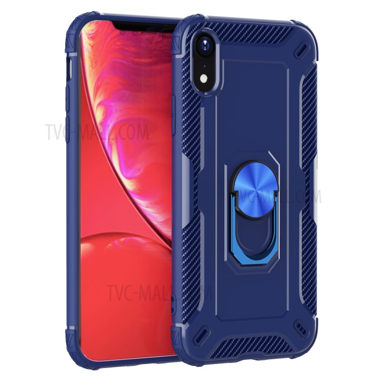 Finger Ring Kickstand Shock-resistant TPU Protective Phone Cover for iPhone XR 6.1-inch - Blue-1