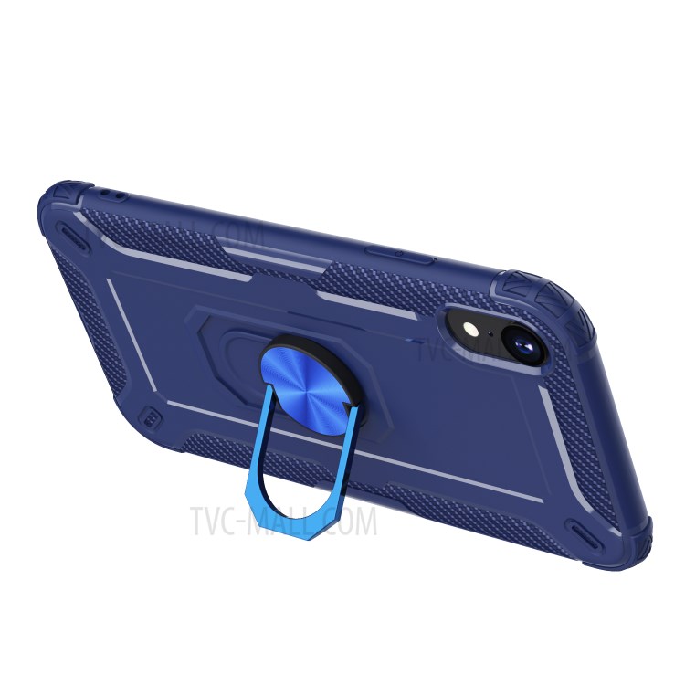 Finger Ring Kickstand Shock-resistant TPU Protective Phone Cover for iPhone XR 6.1-inch - Blue-4