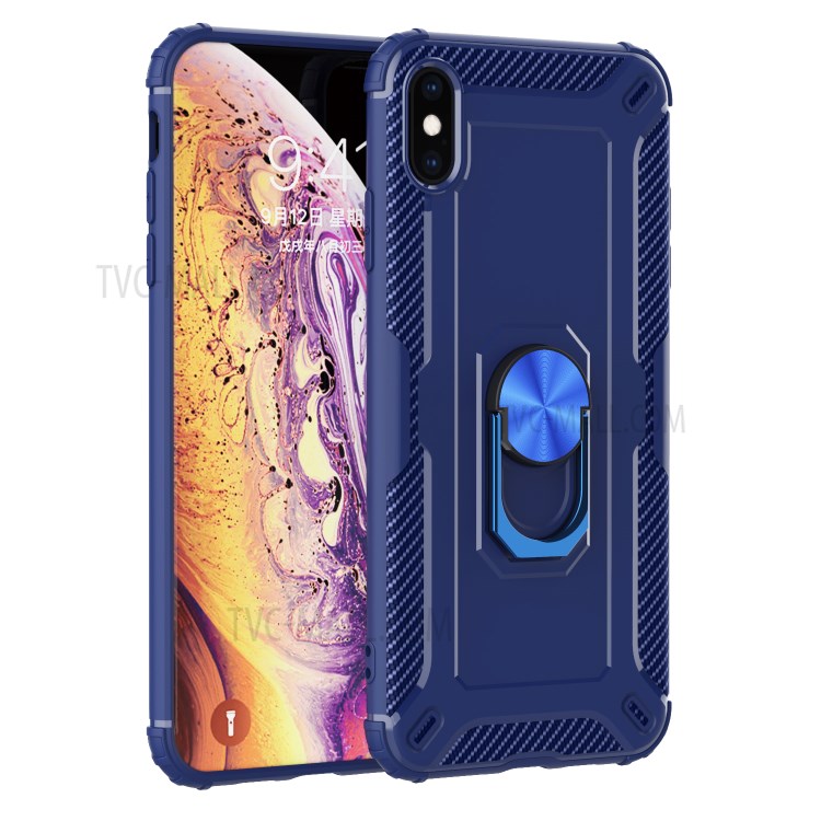 Kickstand Finger Ring TPU Protective Phone Case for iPhone XS/X 5.8-inch - Blue-1