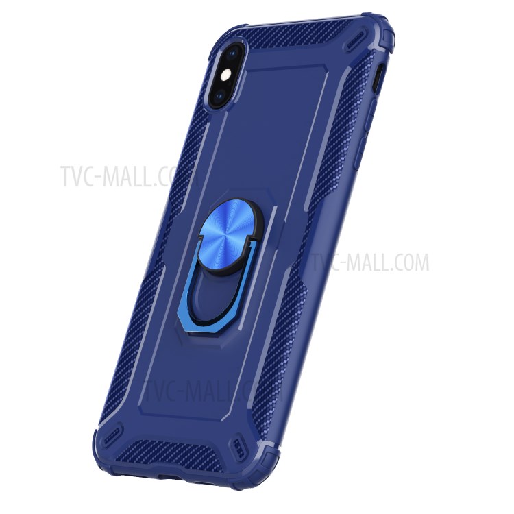 Kickstand Finger Ring TPU Protective Phone Case for iPhone XS/X 5.8-inch - Blue-2