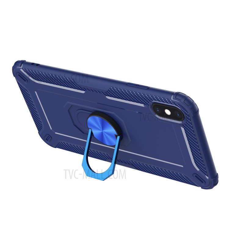 Kickstand Finger Ring TPU Protective Phone Case for iPhone XS/X 5.8-inch - Blue-4