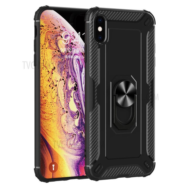 Finger Ring Kickstand Shock-resistant TPU Protective Phone Cover for iPhone XS Max 6.5-inch - Black-1