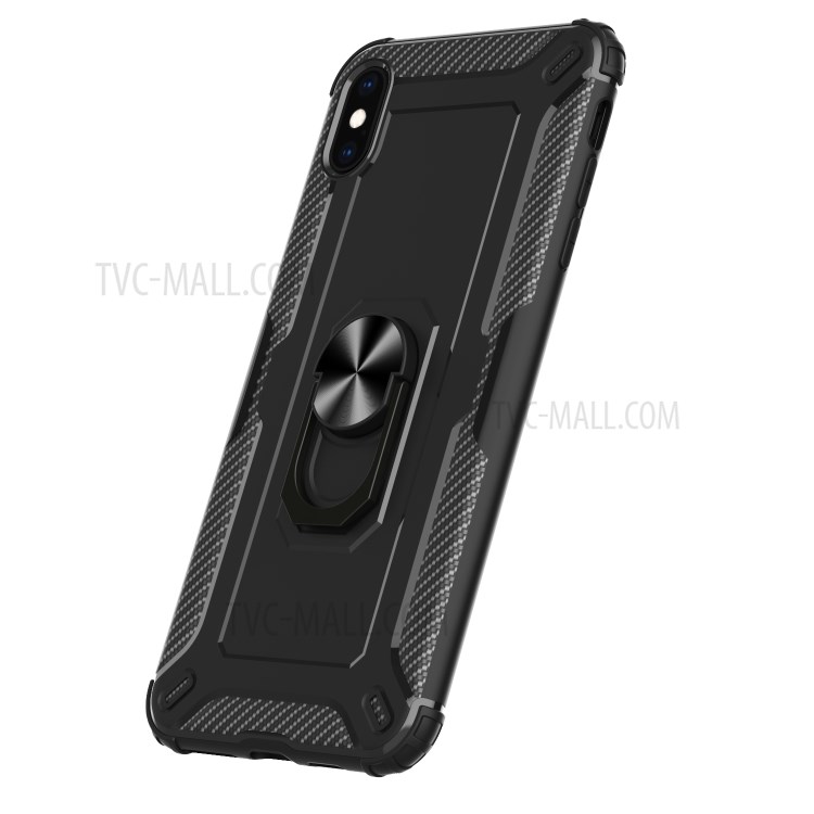 Finger Ring Kickstand Shock-resistant TPU Protective Phone Cover for iPhone XS Max 6.5-inch - Black-2