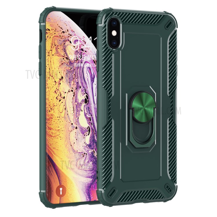 Finger Ring Kickstand Shock-resistant TPU Protective Phone Cover for iPhone XS Max 6.5-inch - Green-1
