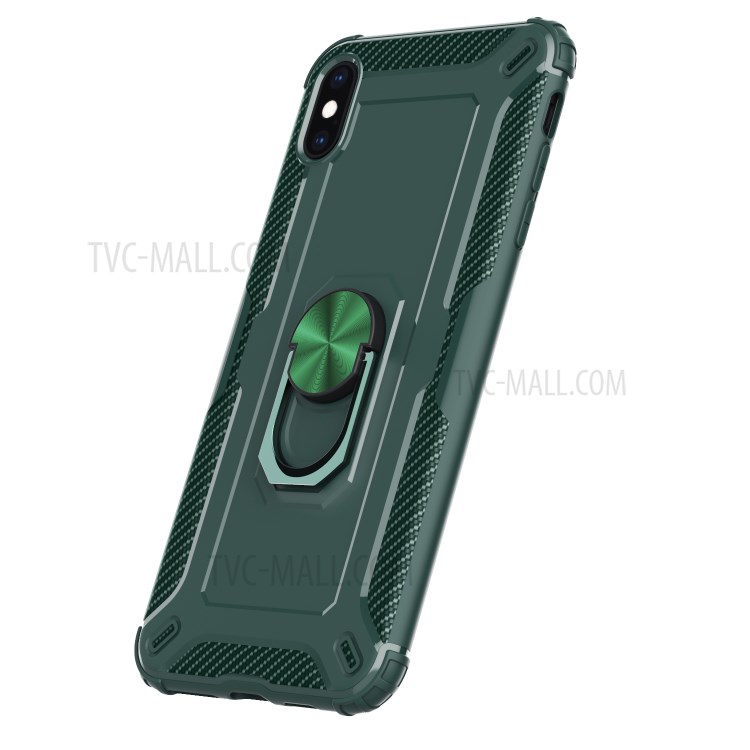Finger Ring Kickstand Shock-resistant TPU Protective Phone Cover for iPhone XS Max 6.5-inch - Green-2