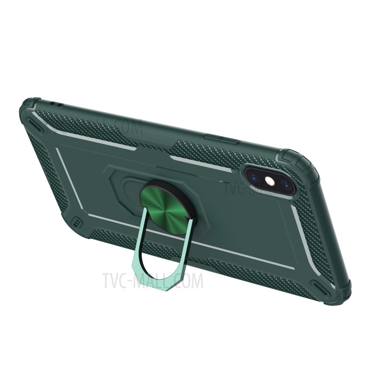 Finger Ring Kickstand Shock-resistant TPU Protective Phone Cover for iPhone XS Max 6.5-inch - Green-4
