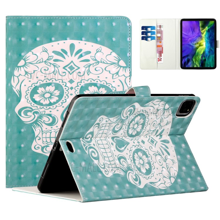 Light Spot Decor Pattern Printing Stand Leather Tablet Case for iPad Pro 11-inch (2020)/(2018) - Skull-1