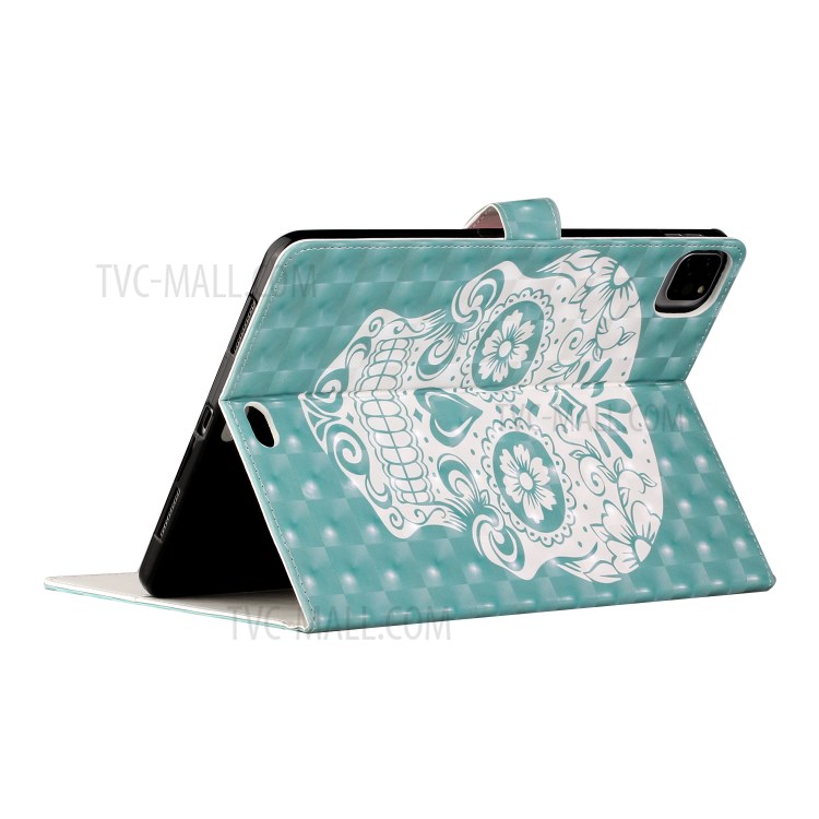 Light Spot Decor Pattern Printing Stand Leather Tablet Case for iPad Pro 11-inch (2020)/(2018) - Skull-7