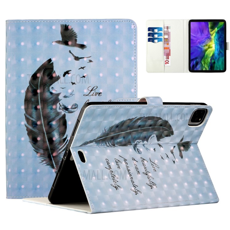 Light Spot Decor Pattern Printing Stand Leather Tablet Case for iPad Pro 11-inch (2020)/(2018) - Feather/Birds-1