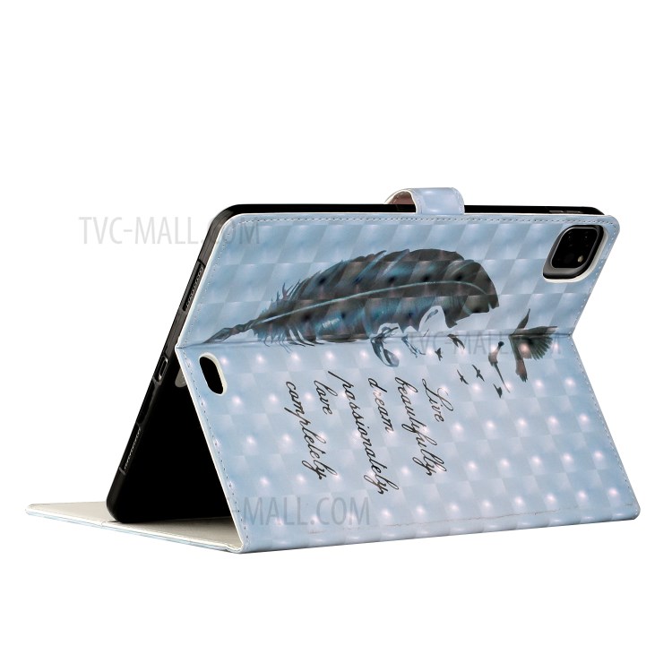 Light Spot Decor Pattern Printing Stand Leather Tablet Case for iPad Pro 11-inch (2020)/(2018) - Feather/Birds-7