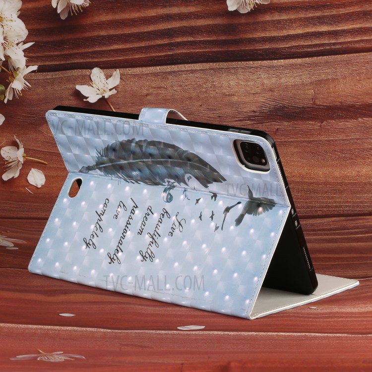 Light Spot Decor Pattern Printing Stand Leather Tablet Case for iPad Pro 11-inch (2020)/(2018) - Feather/Birds-8